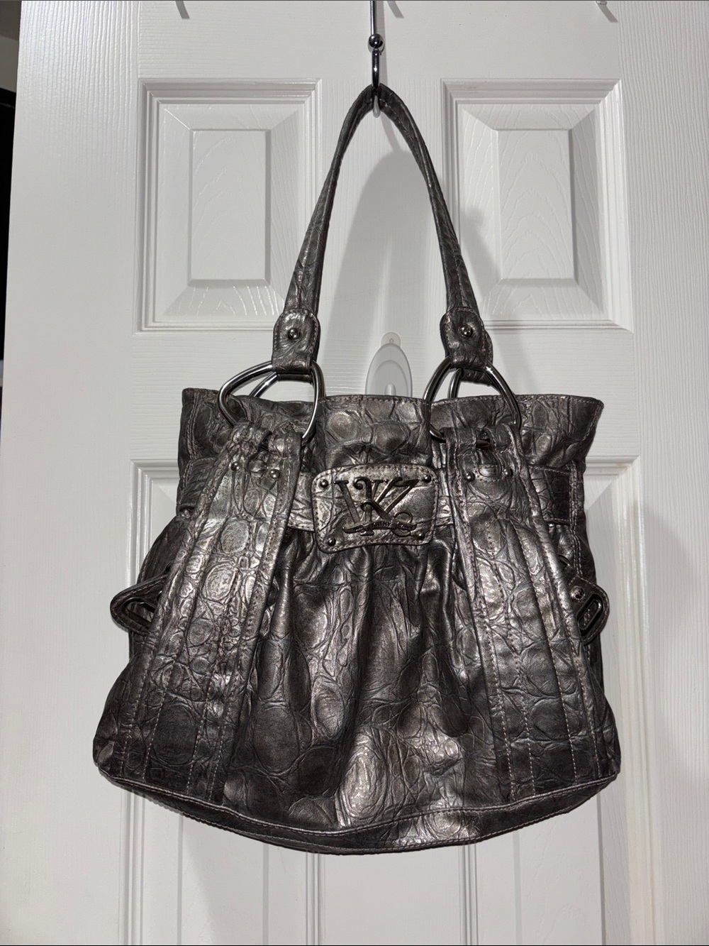Kathy Van Zeeland Metallic Silver Shoulder Tote